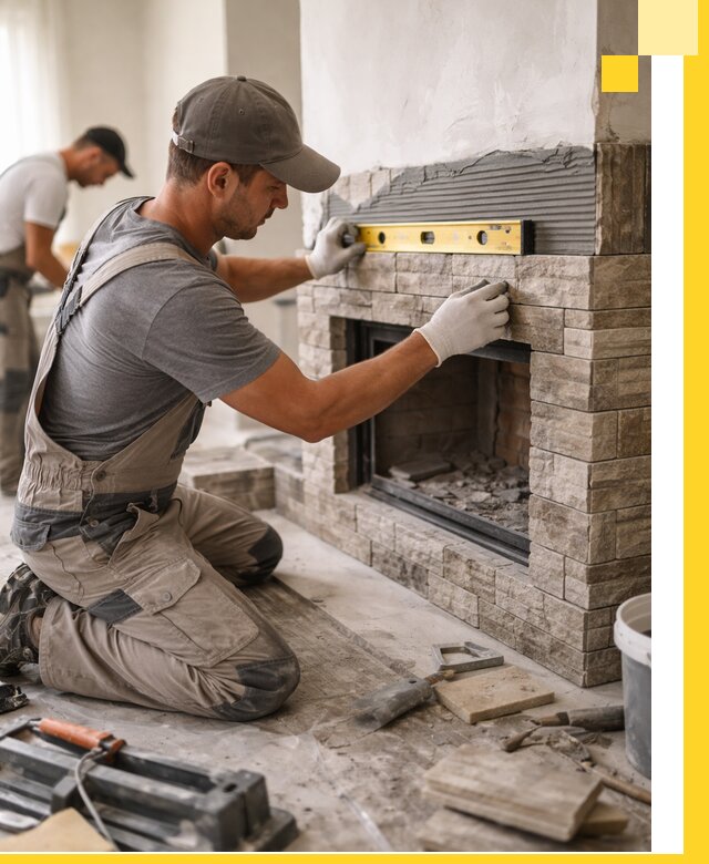 Облицовка каминов в Иркутске, монтаж и отделка натуральным камнем