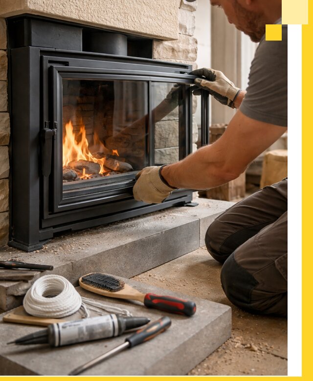 Производство, монтаж и доставка каминов со стеклом в Иркутске