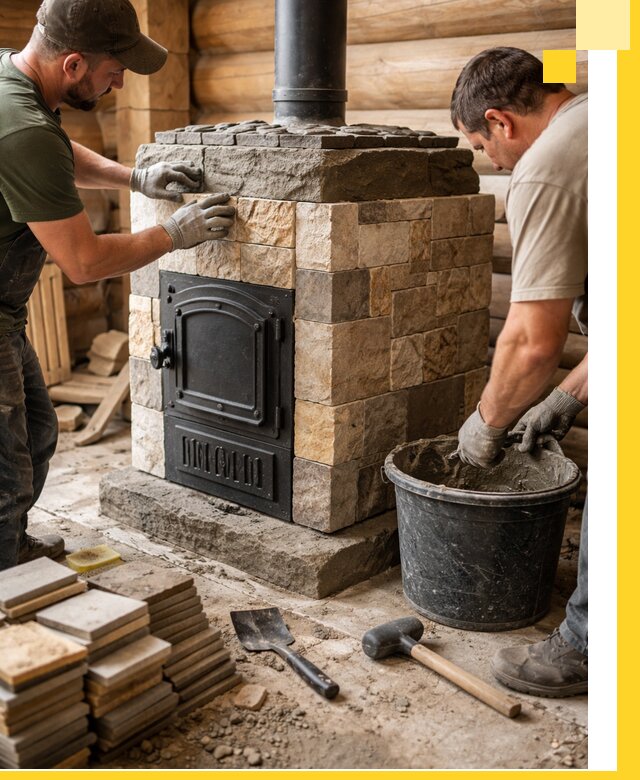 Облицовка банной печи под ключ в Иркутске: камень и плитка