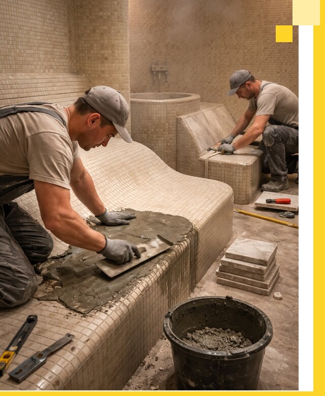 Лежаки для хамама под ключ в Иркутске, проект и монтаж