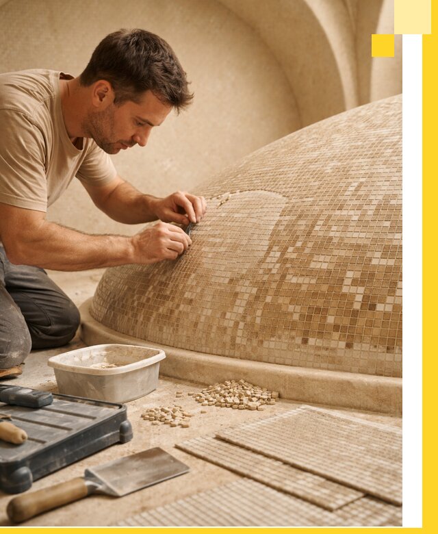 Профессиональная укладка мозаики для хамама под ключ в Иркутске